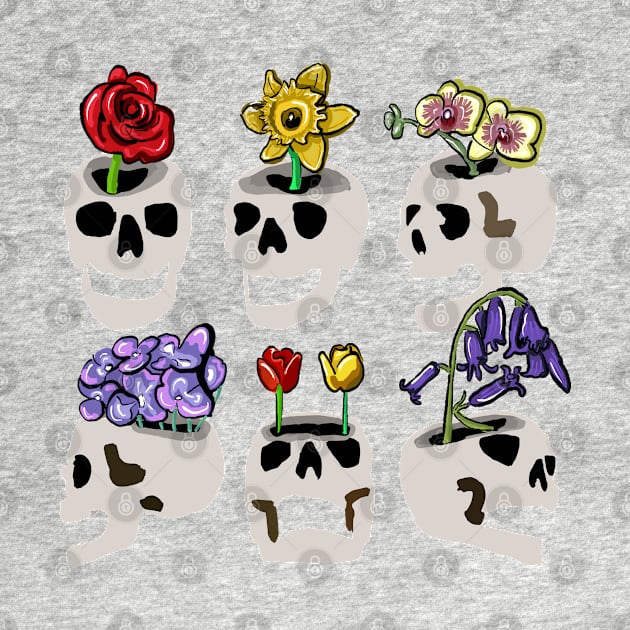 Skulls: life from death - flowers no background by SmerkinGherkin